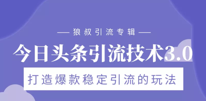 狼叔今日头条引流技术3.0，打造爆款稳定引流的玩法，VLOG引流技术-一起网赚吧