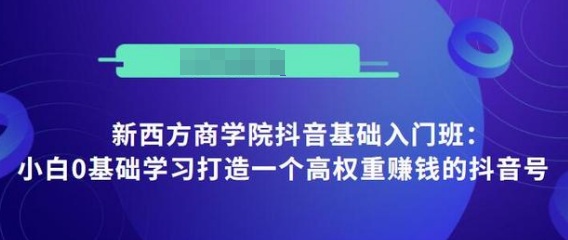 抖音基础入门班：小白0基础学习打造一个高权重赚钱的抖音号-一起网赚吧