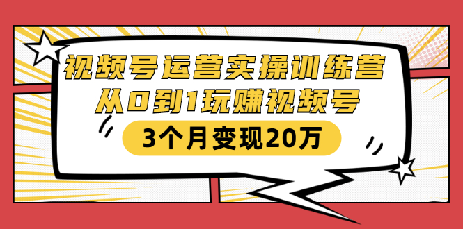 视频号运营实操训练营：从0到1玩赚视频号，3个月变现20万-一起网赚吧
