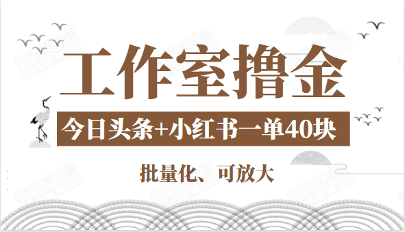 工作室撸金二件套：撸今日头条原创收益+小红书一单利润40块项目-一起网赚吧