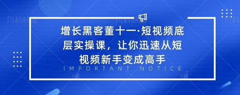 增长黑客董十一·短视频底层实操课,从短视频新手变成高手-一起网赚吧