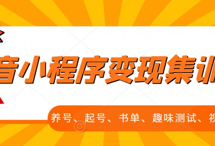 抖音小程序变现集训课，养号、起号、书单、趣味测试、视频剪辑，全套流程-一起网赚吧