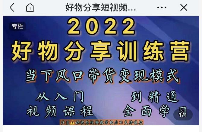 萌飞好物·2022抖音好物分享训练营，当下风口带货变现模式，从入门到精通-一起网赚吧
