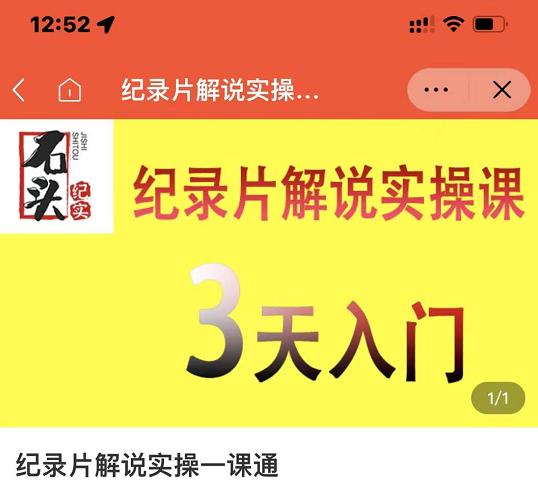 石头纪实·纪录片解说实操课，3天入门，快速掌握纪录片解说视频制作-一起网赚吧