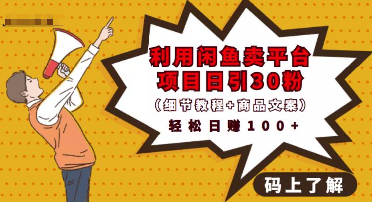 利用闲鱼卖平台项目课程资源日引流30+精准粉丝，轻松日赚100+，积累人脉可实现二次变-一起网赚吧