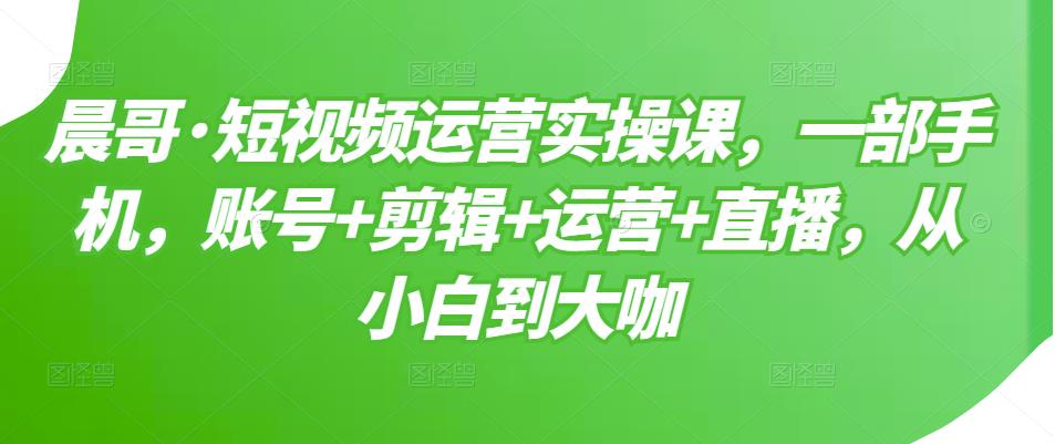 晨哥·短视频运营实操课，一部手机，账号+剪辑+运营+直播，从小白到大咖-一起网赚吧