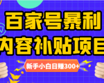 百家号暴利内容补贴项目,图文10元一条,视频30一条,新手小白日赚300+-一起网赚吧
