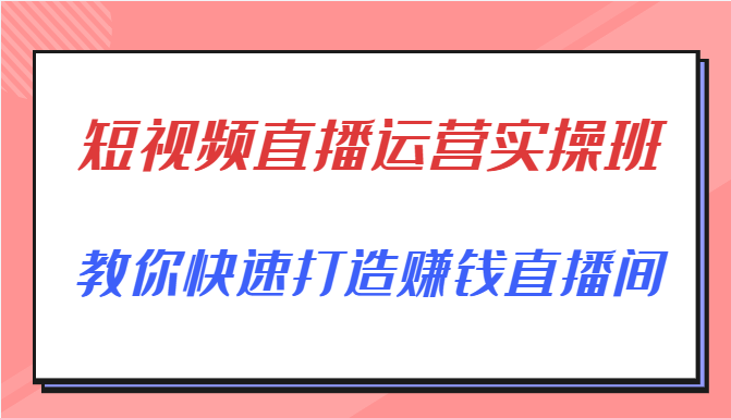 短视频直播运营实操班，直播带货精细化运营实操，教你快速打造赚钱直播间-一起网赚吧