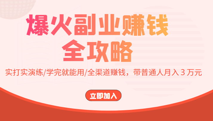 爆火副业赚钱全攻略：实打实演练/学完就能用/全渠道赚钱，带普通人月入３万元-一起网赚吧