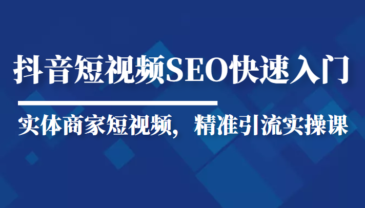 抖音短视频Seo搜索排名优化新手快速入门教程，实体商家短视频，精准引流实操课-一起网赚吧
