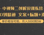 中视频二创解说训练营:从0到精通 文案+标题+素材、月入5000到5W-一起网赚吧