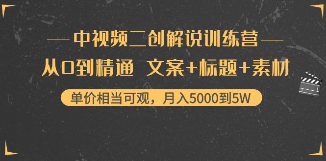 中视频二创解说训练营：从0到精通 文案+标题+素材、月入5000到5W-一起网赚吧