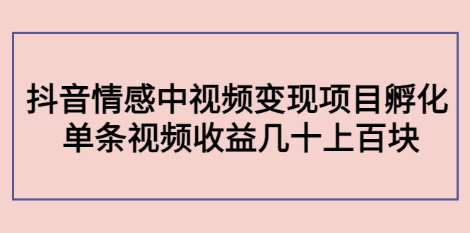 副业孵化营第5期：抖音情感中视频变现项目孵化 单条视频收益几十上百-一起网赚吧