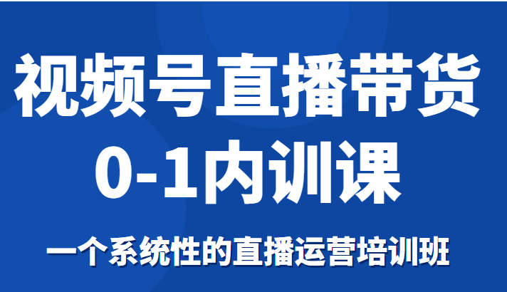 视频号直播带货0-1内训课，一个系统性的直播运营培训班-一起网赚吧