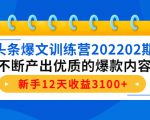 头条爆文训练营202202期,不断产出优质的爆款内容,新手12天收益3100+-一起网赚吧