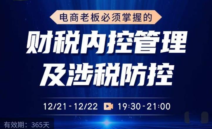 电商老板必须掌握的财税内控管理及涉税防控，解读新政下的税收政策，梳理公司财务架构-一起网赚吧