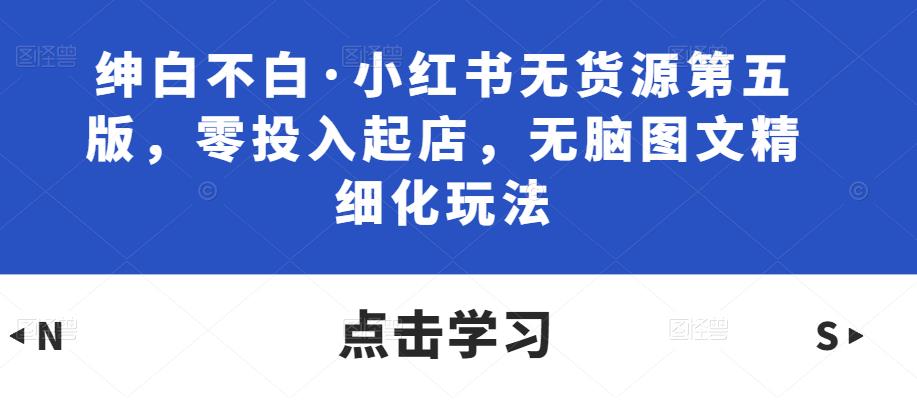 绅白不白·小红书无货源第五版，零投入起店，无脑图文精细化玩法-一起网赚吧