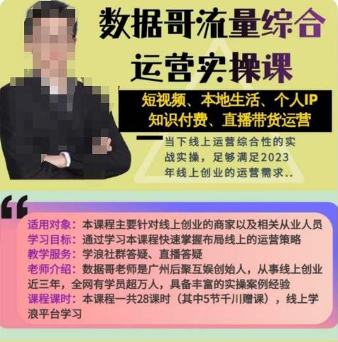 数据哥流量综合运营实操课：短视频、本地生活、个人IP知识付费、直播带货运营-一起网赚吧