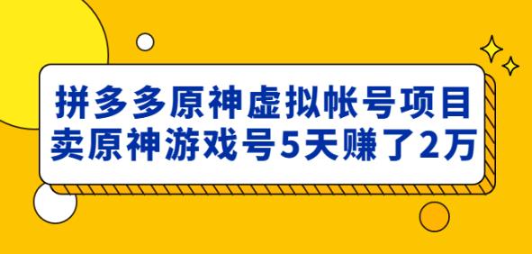 外面卖2980的拼多多原神虚拟帐号项目：卖原神游戏号5天赚了2万-一起网赚吧