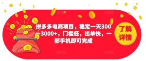 2023拼多多电商项目,稳定一天300~3000+,门槛低,出单快,一部手机即可完成-一起网赚吧