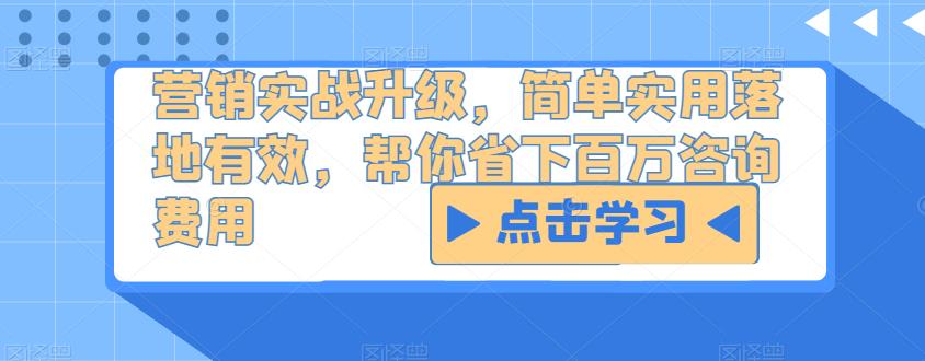 营销实战升级，简单实用落地有效，帮你省下百万咨询费用-一起网赚吧