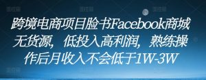 跨境电商项目脸书Facebook商城无货源，低投入高利润，熟练操作后月收入不会低于1W-3W-一起网赚吧