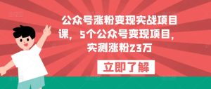 公众号涨粉变现实战项目课,5个公众号变现项目,实测涨粉23万-一起网赚吧