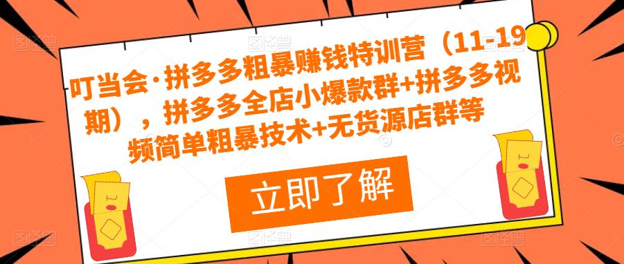 叮当会·拼多多粗暴赚钱特训营（11-19期），拼多多全店小爆款群+拼多多视频简单粗暴技术+无货源店群等-一起网赚吧