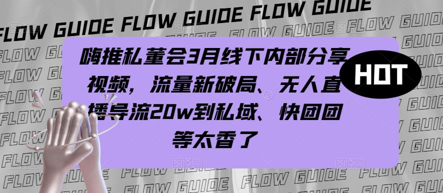 嗨推私董会3月线下内部分享视频，流量新破局、无人直播导流20w到私域、快团团等太香了-一起网赚吧