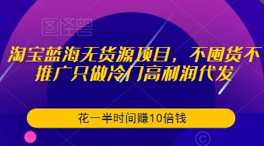 淘宝蓝海无货源项目，不囤货不推广只做冷门高利润代发，花一半时间赚10倍钱-一起网赚吧