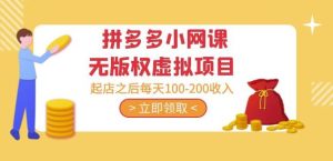 黄岛主·拼多多小网课无版权虚拟项目分享课：起店之后每天100-200收入-一起网赚吧