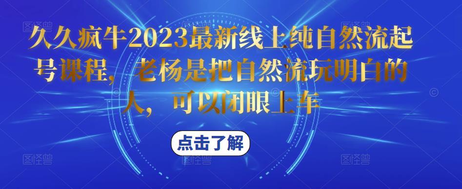 久久疯牛2023最新线上纯自然流起号课程，老杨是把自然流玩明白的人，可以闭眼上车-一起网赚吧