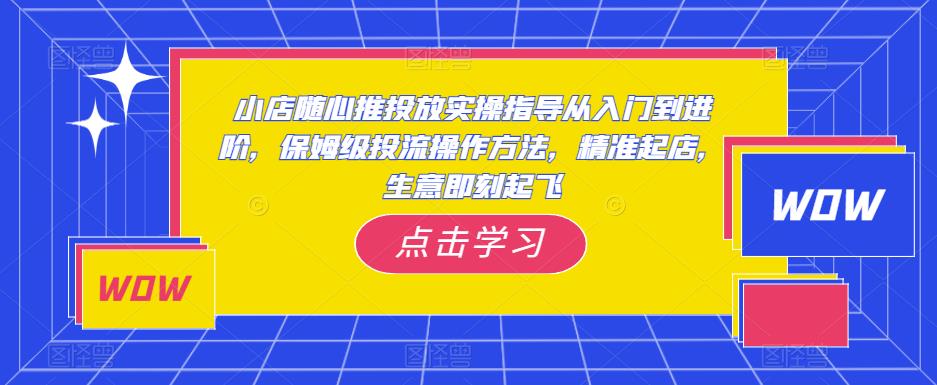 小店随心推投放实操指导从入门到进阶，保姆级投流操作方法，精准起店，生意即刻起飞-一起网赚吧