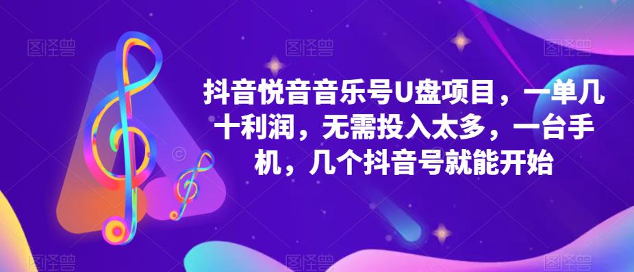 抖音音乐号U盘项目，一单几十利润，无需投入太多，一台手机，几个抖音号就能开始-一起网赚吧