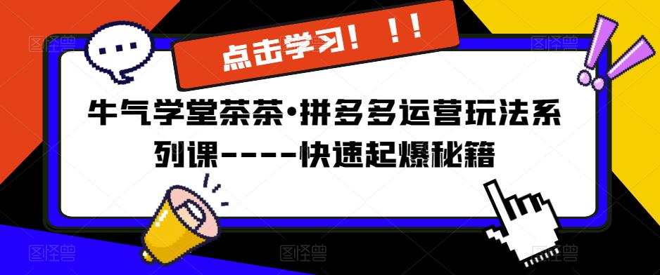 牛气学堂茶茶•拼多多运营玩法系列课—-快速起爆秘籍【更新】-一起网赚吧