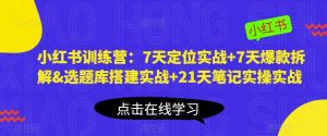 小红书训练营：7天定位实战+7天爆款拆解&选题库搭建实战+21天笔记实操实战-一起网赚吧