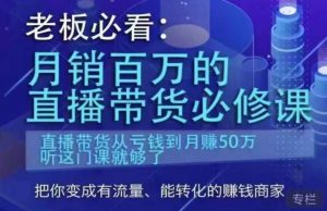 老板必看：月销百万的直播带货必修课，直播带货从亏钱到月赚50万，听这门课就够了-一起网赚吧