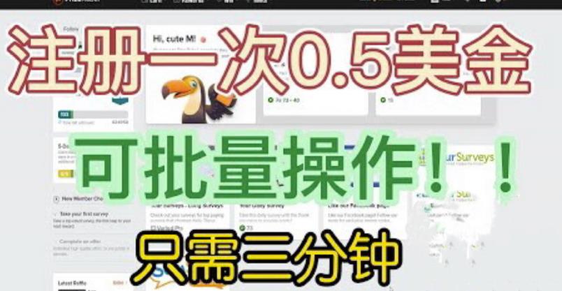 国外项目注册一次0.5美金，只需三分钟无脑操作，可批量同时放大操作，小白工作室福利【揭秘】-一起网赚吧