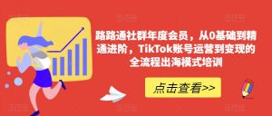 路路通社群年度会员,从0基础到精通进阶,TikTok账号运营到变现的全流程出海模式培训-一起网赚吧