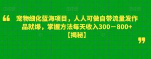 宠物细化蓝海项目，人人可做自带流量发作品就爆，掌握方法每天收入300－800+【揭秘】-一起网赚吧