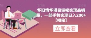 怀旧情怀项目轻松实现高销量，一部手机实现日入200+【揭秘】-一起网赚吧