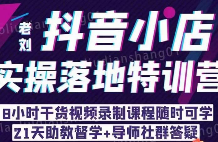 老刘·抖店商品卡流量，​抖音小店实操落地特训营，8小时干货视频录制课程随时可学-一起网赚吧