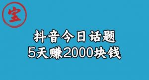 宝哥·风向标发现金矿,抖音今日话题玩法,5天赚2000块钱【拆解】-一起网赚吧