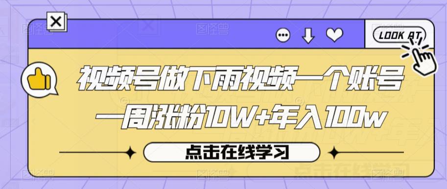 视频号做下雨视频一个账号一周涨粉10W+年入100w【揭秘】-一起网赚吧
