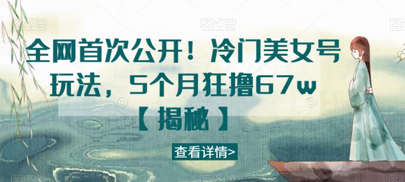 全网首次公开！冷门美女号玩法，5个月狂撸67w【揭秘】-一起网赚吧