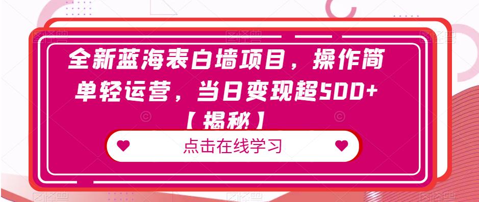 全新蓝海表白墙项目，操作简单轻运营，当日变现超500+【揭秘】-一起网赚吧