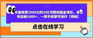 外面收费2980元的小红书壁纸掘金项目,单日收益破1000+,一部手机即可操作【揭秘】-一起网赚吧