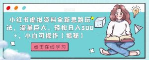 小红书虚拟资料全新思路玩法,流量巨大,轻松日入300+,小白可操作【揭秘】-一起网赚吧
