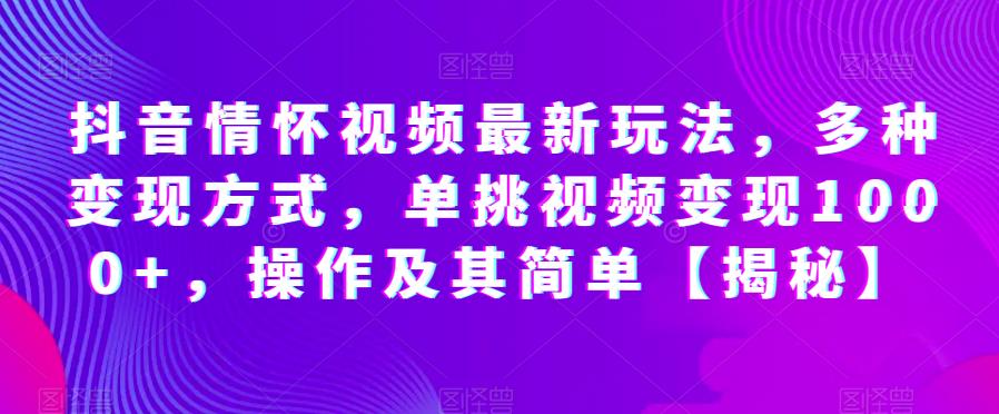 抖音情怀视频最新玩法，多种变现方式，单挑视频变现1000+，操作及其简单【揭秘】-一起网赚吧
