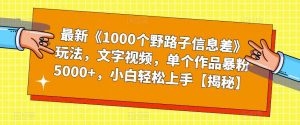 最新《1000个野路子信息差》玩法，文字视频，单个作品暴粉5000+，小白轻松上手【揭秘】-一起网赚吧